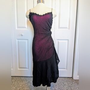 Betsey Johnson Black Hot Pink Spaghetti Strap Dress Size M